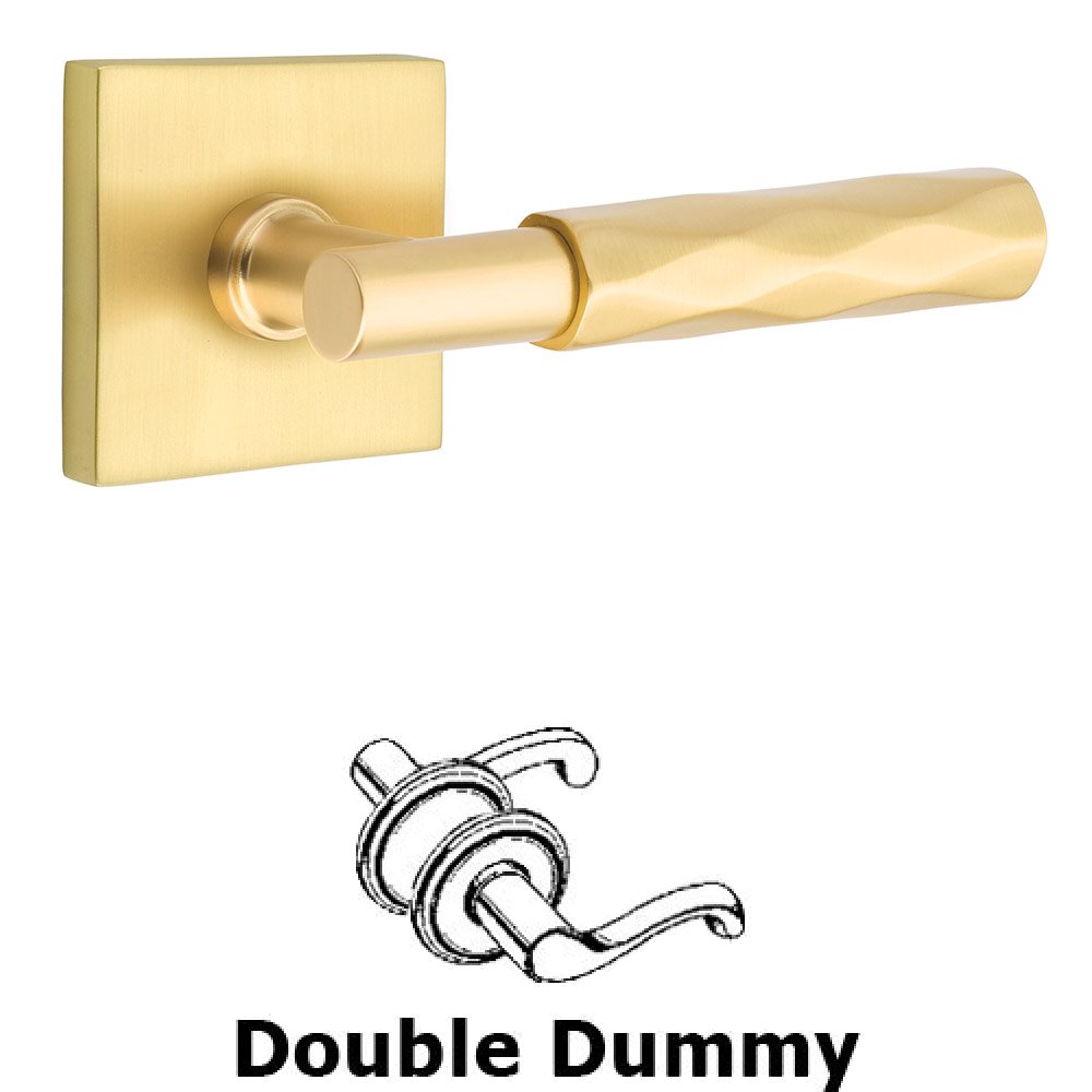 Double Dummy Tribeca Lever with T-Bar Stem and Square Rose in Satin Brass