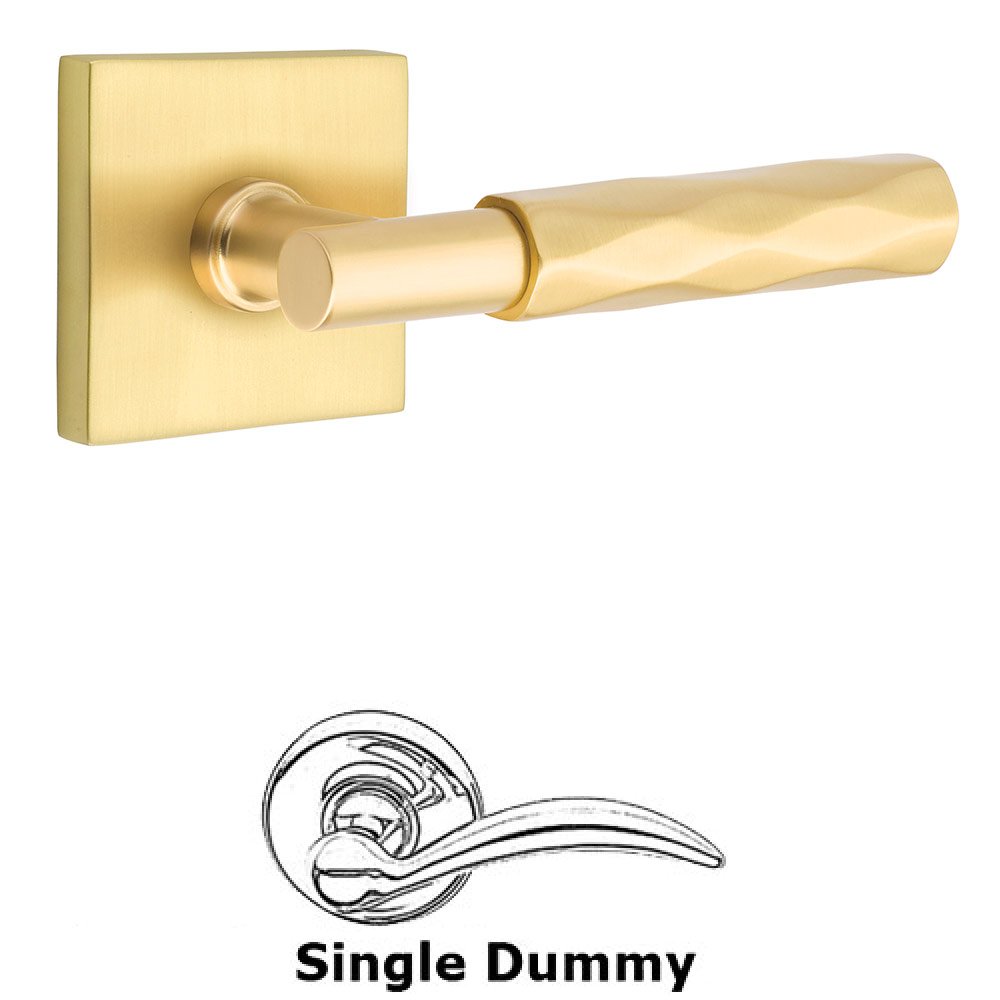Single Dummy Tribeca Lever with T-Bar Stem and Square Rose in Satin Brass