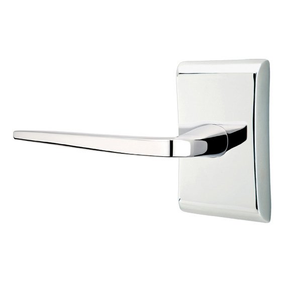 Single Dummy Left Handed Athena Door Lever With Neos Rose in Polished Chrome