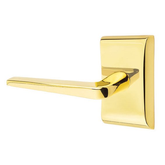 Single Dummy Left Handed Athena Door Lever With Neos Rose in Unlacquered Brass