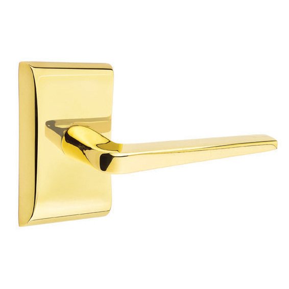 Single Dummy Right Handed Athena Door Lever With Neos Rose in Unlacquered Brass