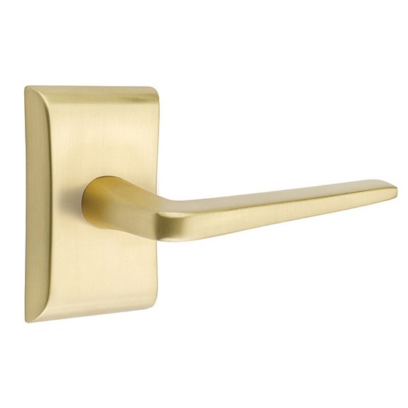 Single Dummy Right Handed Athena Door Lever With Neos Rose in Satin Brass