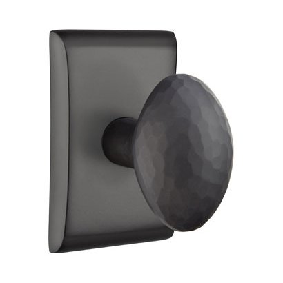Single Dummy Hammered Egg Door Knob With Neos Rose in Flat Black