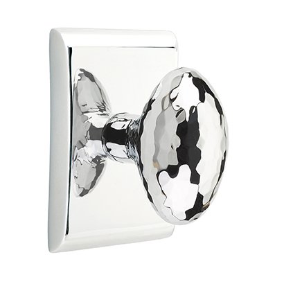 Single Dummy Hammered Egg Door Knob With Neos Rose in Polished Chrome