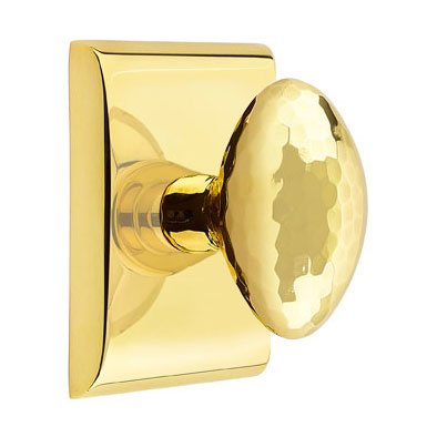 Single Dummy Hammered Egg Door Knob With Neos Rose in Unlacquered Brass