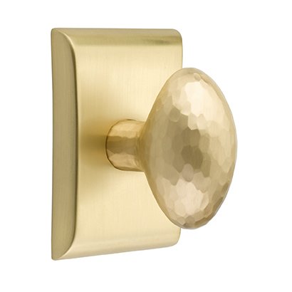 Single Dummy Hammered Egg Door Knob With Neos Rose in Satin Brass