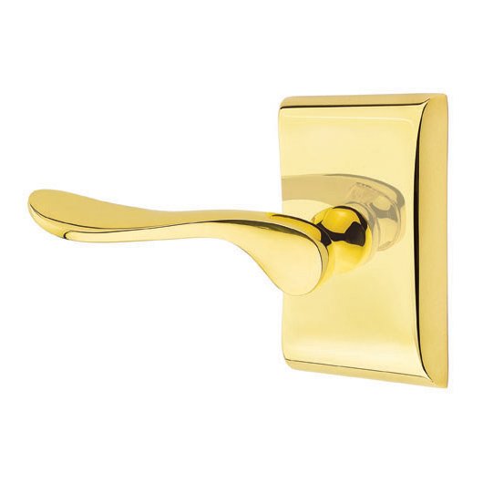 Single Dummy Left Handed Luzern Door Lever With Neos Rose in Unlacquered Brass