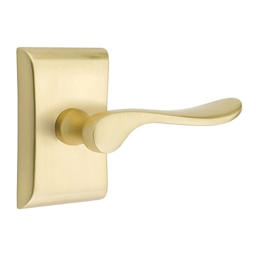Single Dummy Right Handed Luzern Door Lever With Neos Rose in Satin Brass