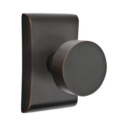 Single Dummy Round Door Knob With Neos Rose in Oil Rubbed Bronze