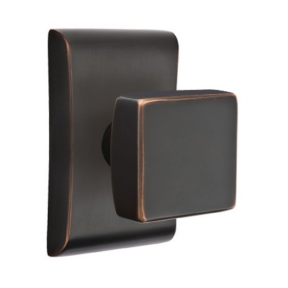 Single Dummy Square Door Knob With Neos Rose in Oil Rubbed Bronze
