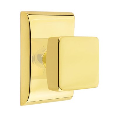 Single Dummy Square Door Knob With Neos Rose in Unlacquered Brass