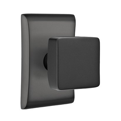 Double Dummy Square Door Knob With Neos Rose in Flat Black