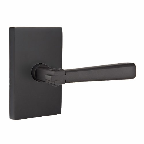 Single Dummy  Right Handed Arts & Crafts Door Lever with Modern Rectangular Rose in Flat Black