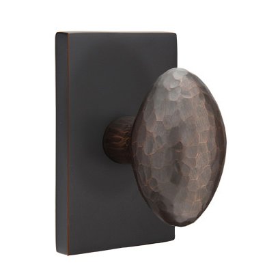 Single Dummy Hammered Egg Door Knob With Modern Rectangular Rose in Oil Rubbed Bronze