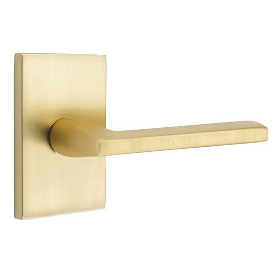 Single Dummy Right Handed Helios Door Lever With Modern Rectangular Rose in Satin Brass