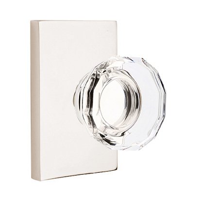Single Dummy Lowell Door Knob with Modern Rectangular Rose in Polished Nickel