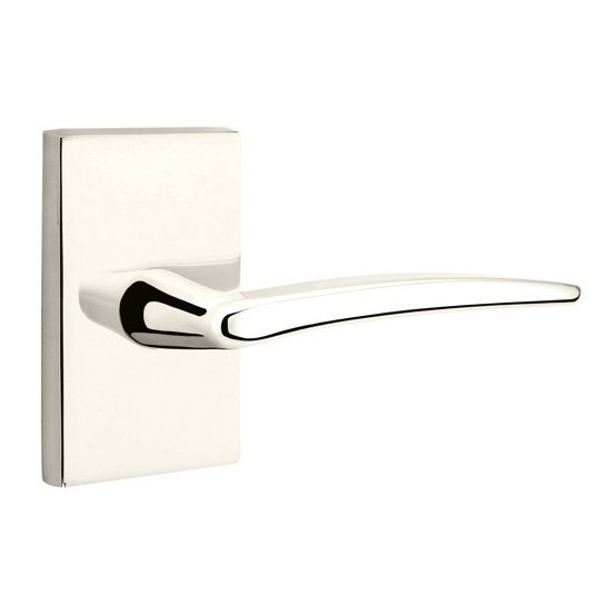 Single Dummy Right Handed Poseidon Door Lever With Modern Rectangular Rose in Polished Nickel