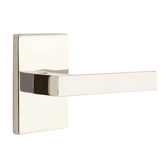 Single Dummy Dumont Right Handed Lever with Modern Rectangular Rose in Polished Nickel