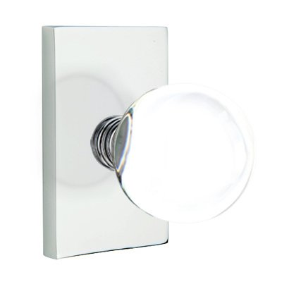 Bristol Double Dummy Door Knob with Modern Rectangular Rose in Polished Chrome
