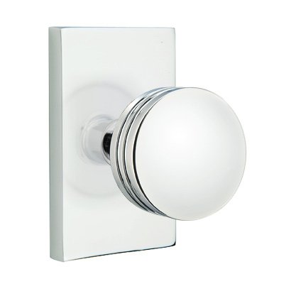 Double Dummy Bern Door Knob With Modern Rectangular Rose in Polished Chrome