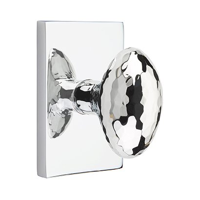 Double Dummy Hammered Egg Door Knob With Modern Rectangular Rose in Polished Chrome