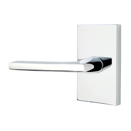 Double Dummy Helios Door Left Handed Lever With Modern Rectangular Rose in Polished Chrome