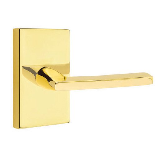 Double Dummy Helios Door Right Handed Lever With Modern Rectangular Rose in Unlacquered Brass