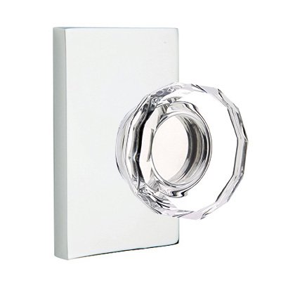 Lowell Double Dummy Door Knob with Modern Rectangular Rose in Polished Chrome