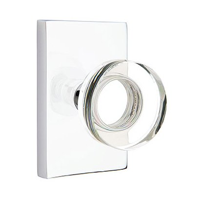 Modern Disc Glass Double Dummy Door Knob with Modern Rectangular Rose in Polished Chrome