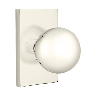 Double Dummy Orb Door Knob With Modern Rectangular Rose in Polished Nickel