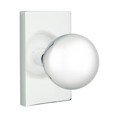 Double Dummy Orb Door Knob With Modern Rectangular Rose in Polished Chrome