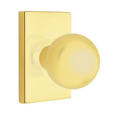 Double Dummy Orb Door Knob With Modern Rectangular Rose in Unlacquered Brass