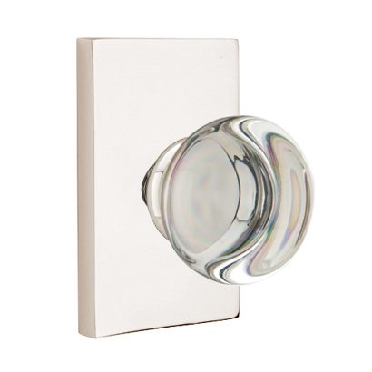 Providence Double Dummy Door Knob with Modern Rectangular Rose in Polished Nickel