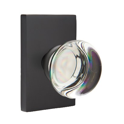 Providence Double Dummy Door Knob with Modern Rectangular Rose in Flat Black