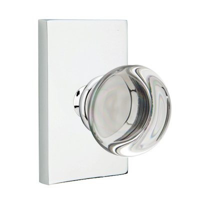 Providence Double Dummy Door Knob with Modern Rectangular Rose in Polished Chrome