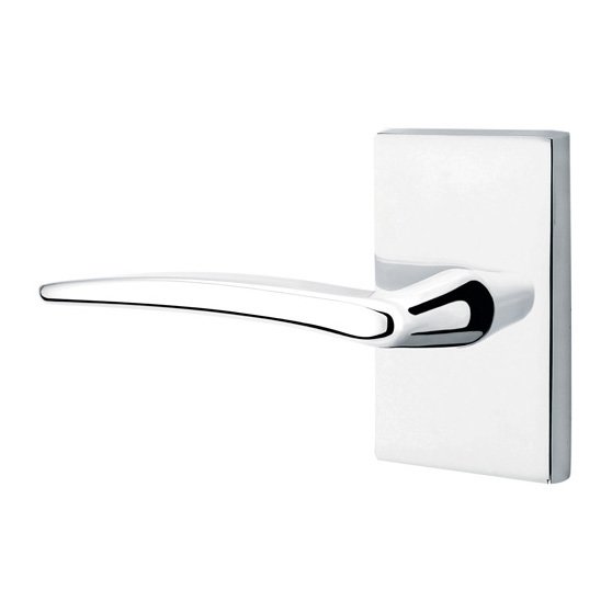 Double Dummy Poseidon Door Left Handed Lever With Modern Rectangular Rose in Polished Chrome