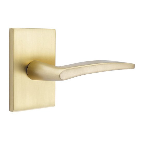 Double Dummy Poseidon Door Right Handed Lever With Modern Rectangular Rose in Satin Brass
