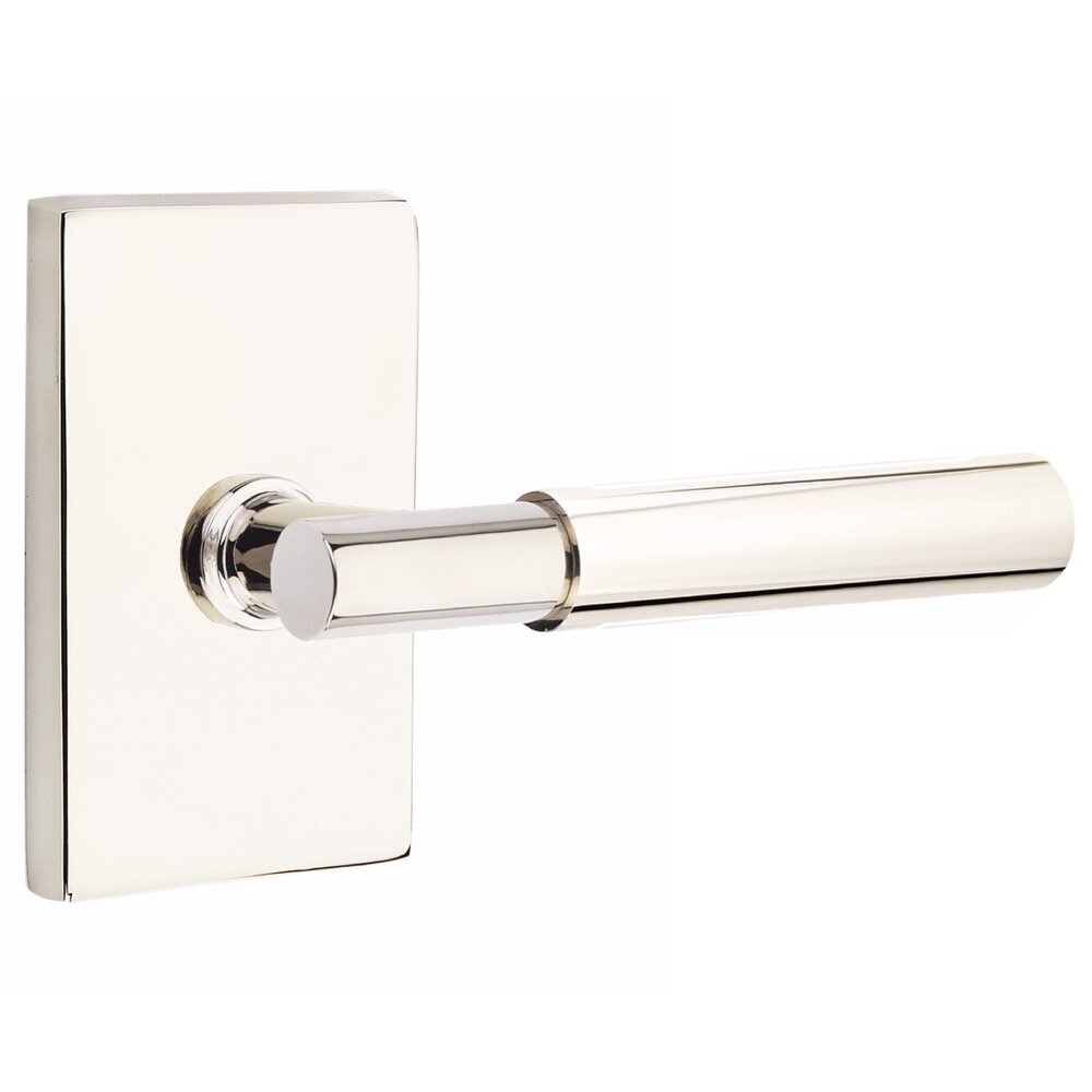 Double Dummy Smooth Lever with T-Bar Stem and Modern Rectangular Rose in Polished Nickel