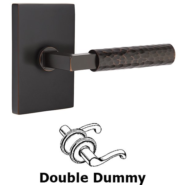 Double Dummy Hammered Lever with L-Square Stem and Modern Rectangular Rose in Oil Rubbed Bronze