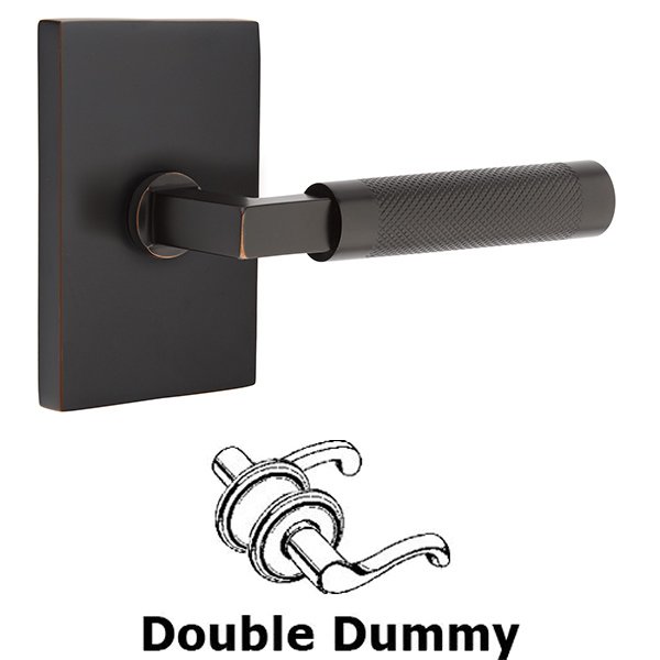 Double Dummy Knurled Lever with L-Square Stem and Modern Rectangular Rose in Oil Rubbed Bronze