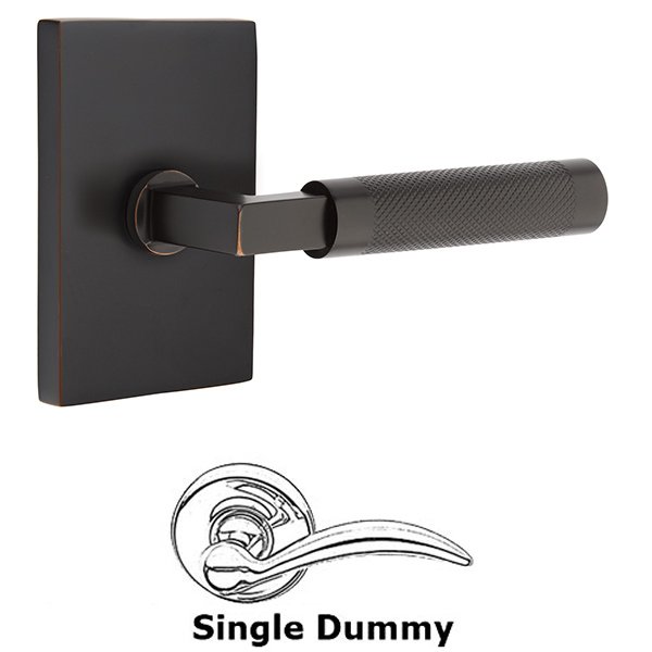 Single Dummy Knurled Lever with L-Square Stem and Modern Rectangular Rose in Oil Rubbed Bronze