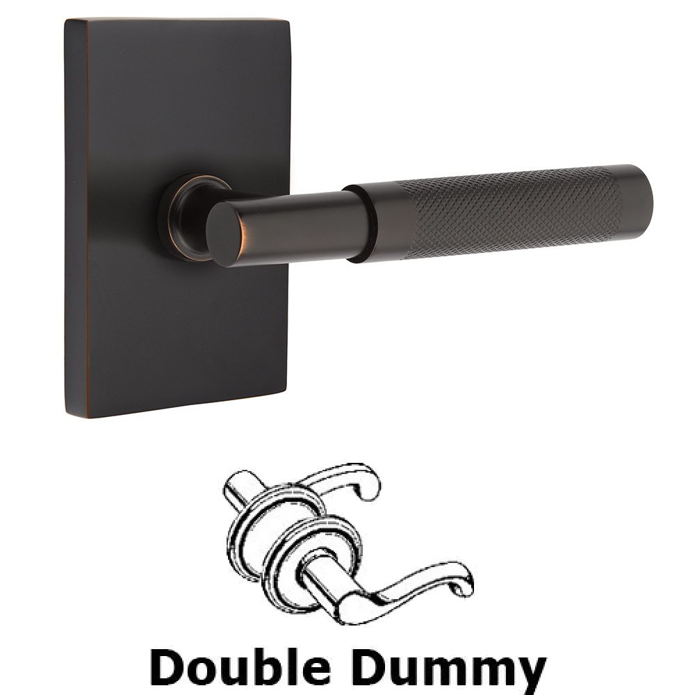 Double Dummy Knurled Lever with T-Bar Stem and Modern Rectangular Rose in Oil Rubbed Bronze