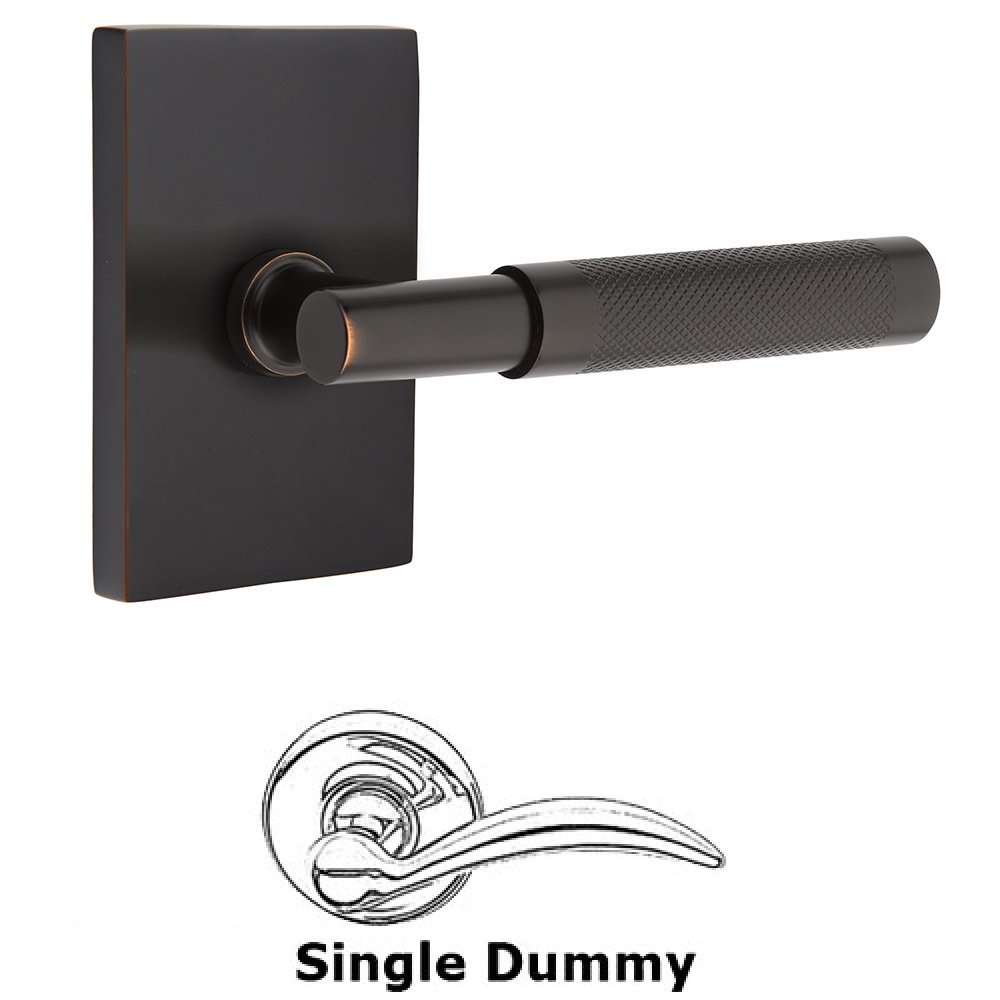 Single Dummy Knurled Lever with T-Bar Stem and Modern Rectangular Rose in Oil Rubbed Bronze