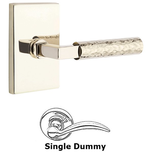 Single Dummy Hammered Lever with L-Square Stem and Modern Rectangular Rose in Polished Nickel