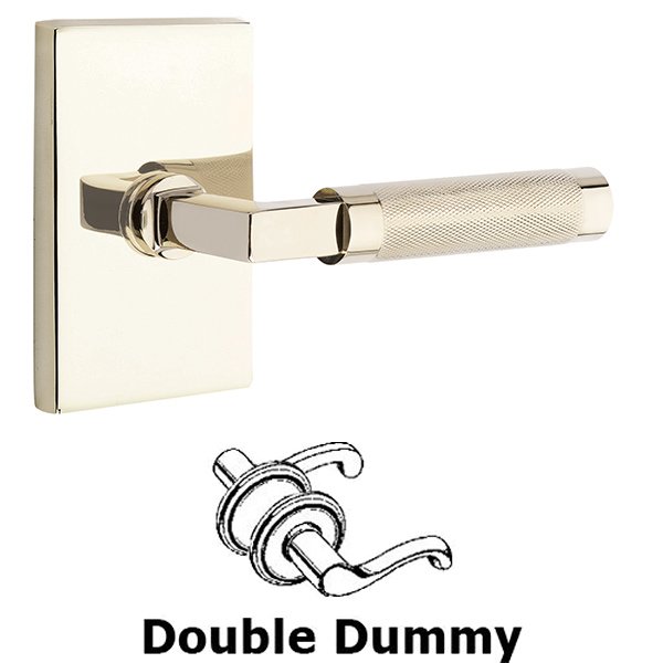 Double Dummy Knurled Lever with L-Square Stem and Modern Rectangular Rose in Polished Nickel