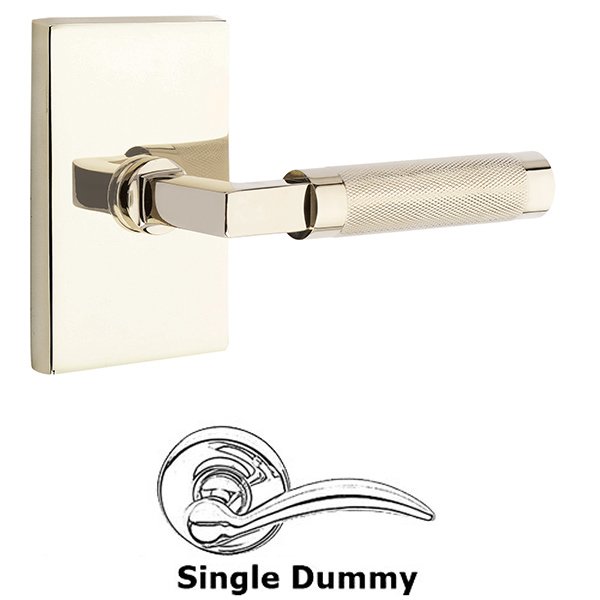 Single Dummy Knurled Lever with L-Square Stem and Modern Rectangular Rose in Polished Nickel