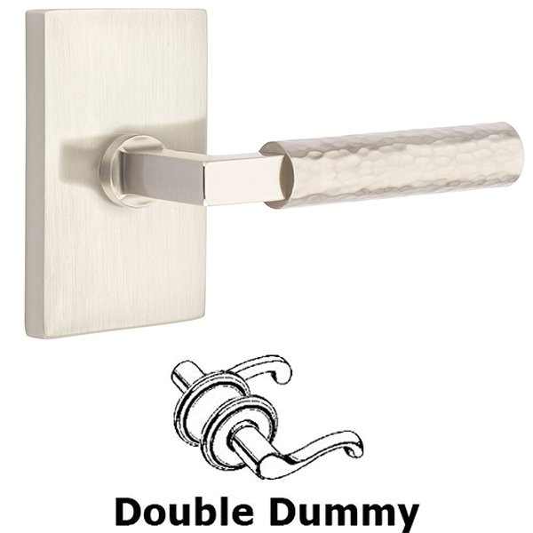 Double Dummy Hammered Lever with L-Square Stem and Modern Rectangular Rose in Satin Nickel
