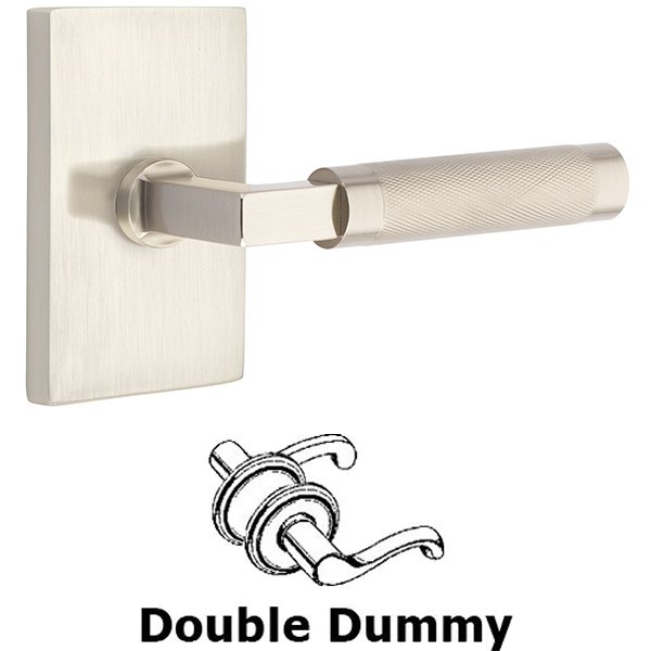 Double Dummy Knurled Lever with L-Square Stem and Modern Rectangular Rose in Satin Nickel