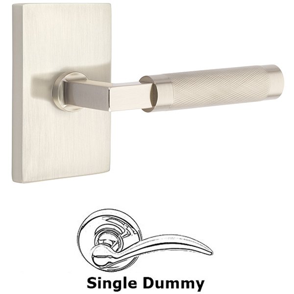 Single Dummy Knurled Lever with L-Square Stem and Modern Rectangular Rose in Satin Nickel