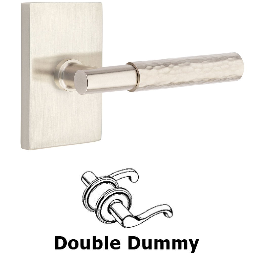 Double Dummy Hammered Lever with T-Bar Stem and Modern Rectangular Rose in Satin Nickel